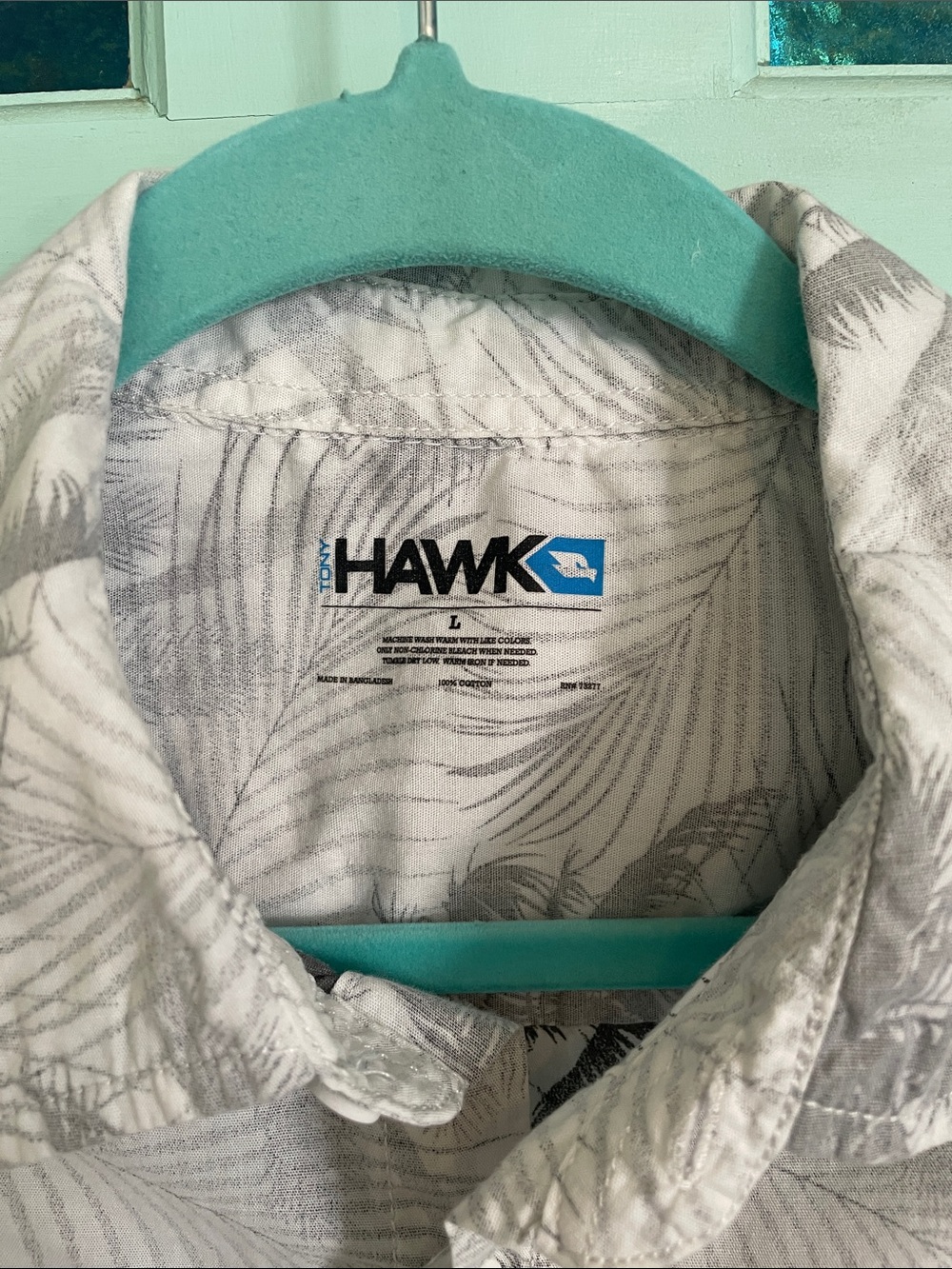 Tony Hawk Gray Palm Print Short-Sleeve Button-Down Shirt - Picture 2 of 3